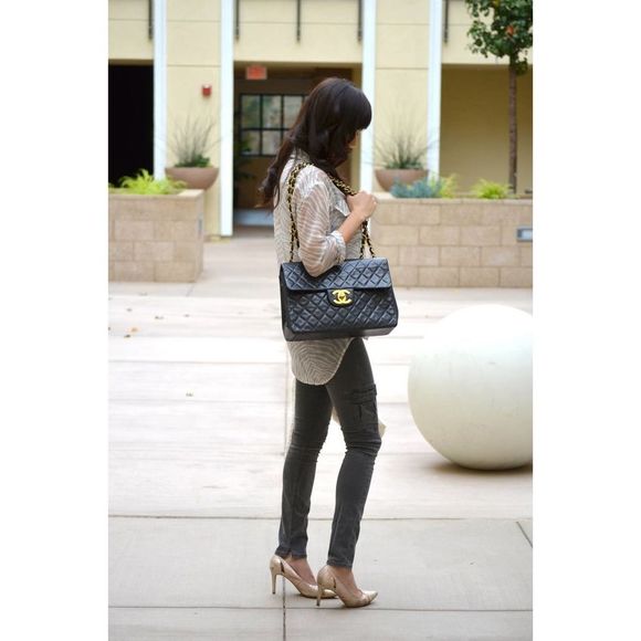 ❌❌ CHANEL Maxi Jumbo 34 Quilted Matelasse XL Lambskin vintage Crossbody flap Bag - Picture 3 of 16